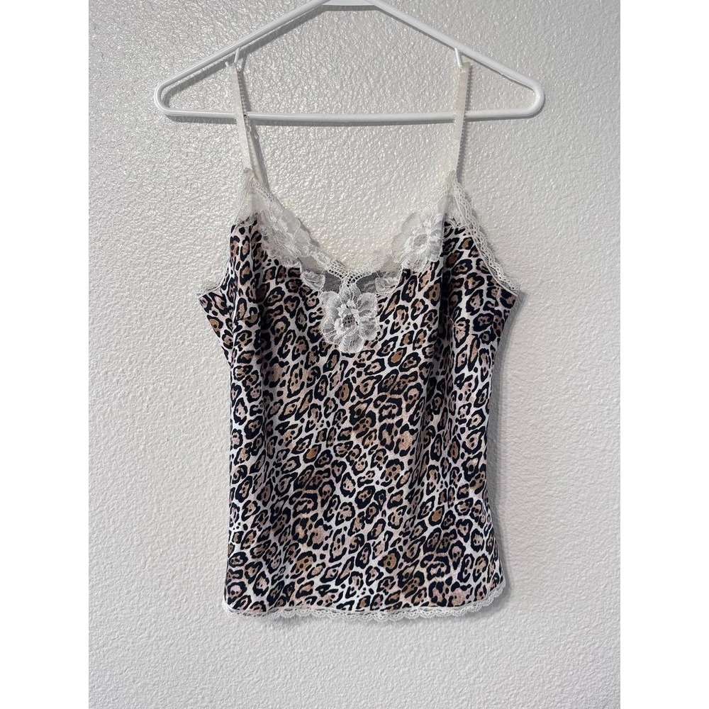 Victoria's Secret Y2K Leopard Print Lace Trim Cami Tank Top Women's Medium